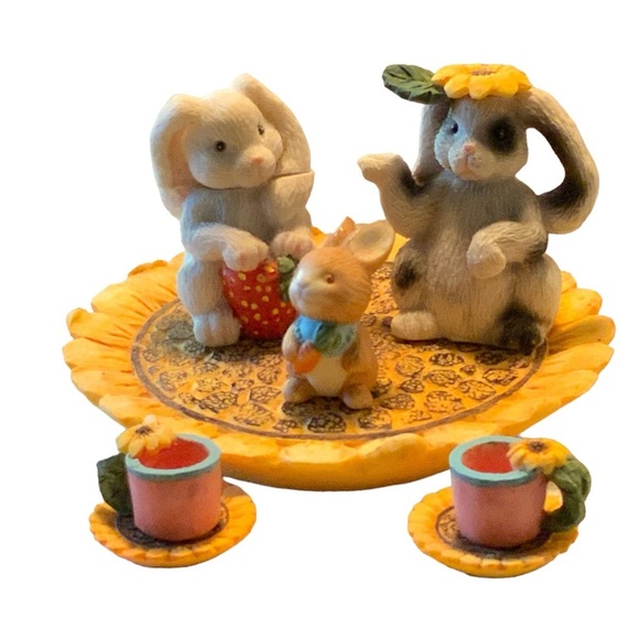 Vintage Tea Set Young’s 1996 Miniature Bunny Sunflower Tray 1996 Retro 8 Pieces - Picture 7 of 16
